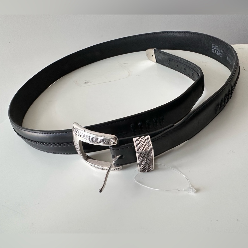 Onyx by Brighton Black‎ Leather Belt with Silver tone Buckle